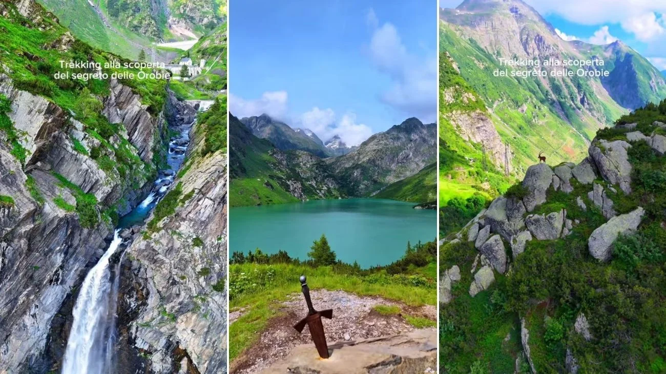 Lago turchese immerso tra le montagne in Lombardia